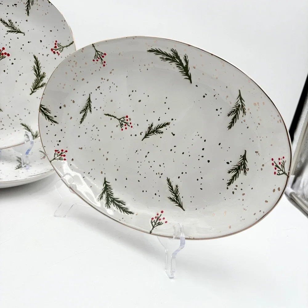 Potters Studio Holiday Plates & Platter Set Christmas Evergreen & Holly Berries
